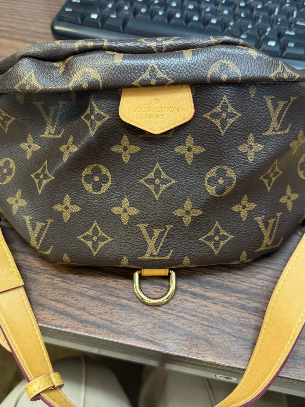 Brown Monogram Crossbody Bag with Tan Leather Trim